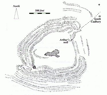 Cadbury Castle, showing excavation sites